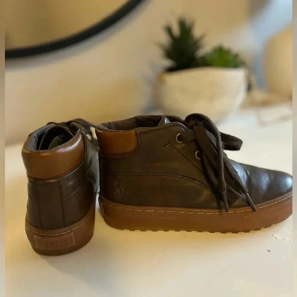 NWOT Ralph Lauren Boys Wyse Faux-Leather High Top Sneaker Brown Size 11 - Picture 6 of 7